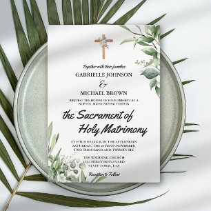 Invitation Messe de mariage florale verte douce élégante blan