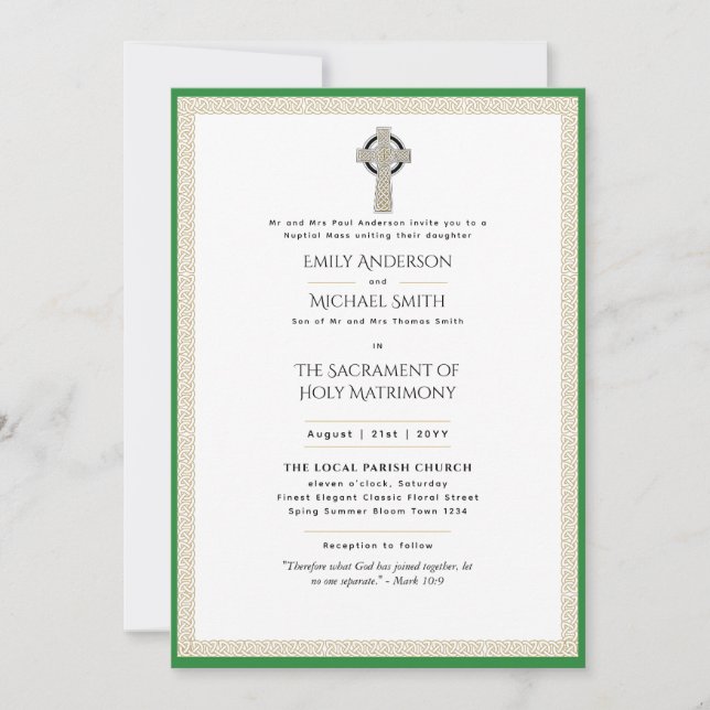 Invitation Messe nuptiale des Mariages catholiques (Devant)