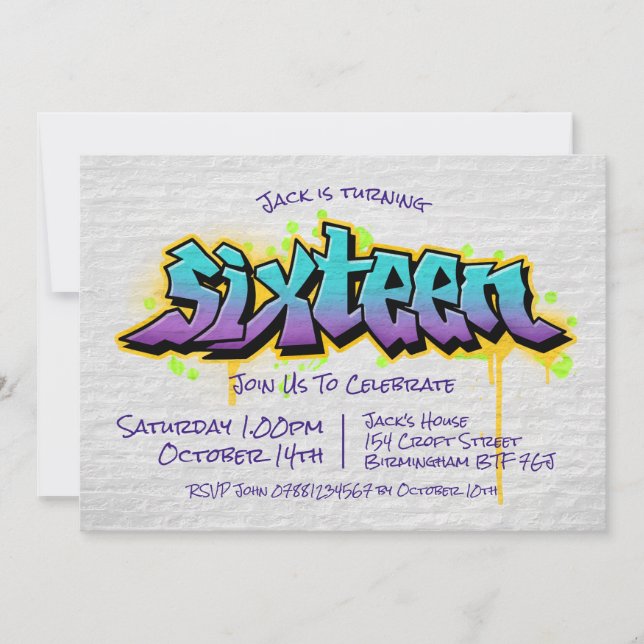 Invitation Messy Graffiti Seizième (Devant)