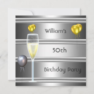 Invitation métal argent noir 50e anniversaire Mens
