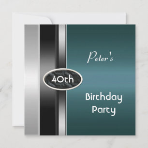Invitation Métal Argent Turquoise Mens 40e anniversaire de fê