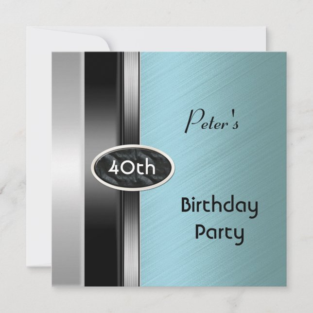 Invitation Métal argent vert Mens 40e anniversaire de fête ho (Devant)