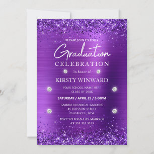 Invitation Métal brossé et Parties scintillant violet Graduat