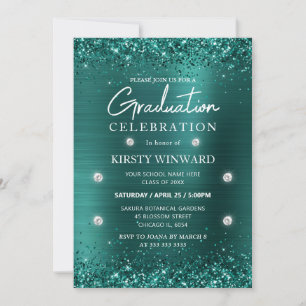 Invitation Métal brossé turquoise et Parties scintillant Grad