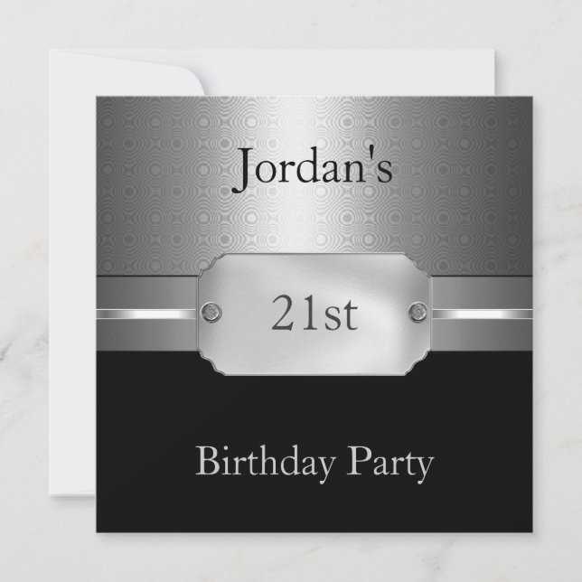 Invitation Métal Cercles d'argent Noir 21ème anniversaire mas (Devant)