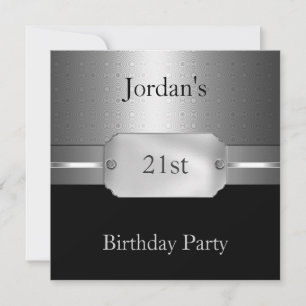 Invitation Métal Cercles d'argent Noir 21ème anniversaire mas
