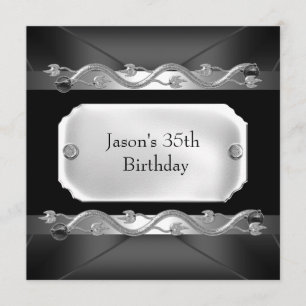 Invitation Métal Chrome Noir Argent Mens 35e anniversaire