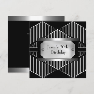Invitation Métal Chrome noir style blanc argent Mens 30ème