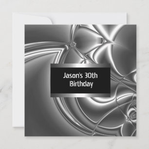 Invitation Métal Chrome noir style blanc argent Mens 30ème