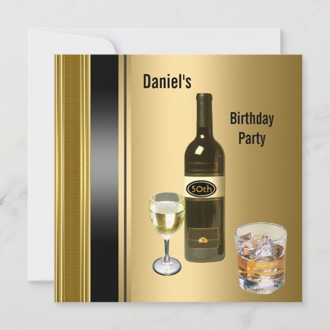 Invitation Métal Gold Mens 50e Anniversaire Bronze Boissons H (Devant)