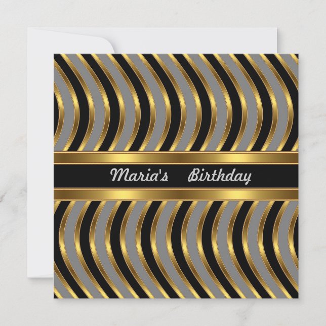 Invitation Métal look Or Black Anniversaire (Devant)