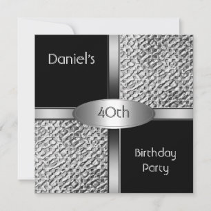 Invitation Metal Noir Blanc Argent 40e Anniversaire Hommes