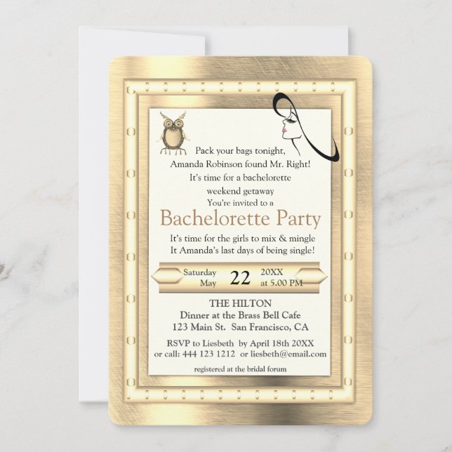 Invitation Métal Or, Argent - Bachelorette en laiton (Devant)