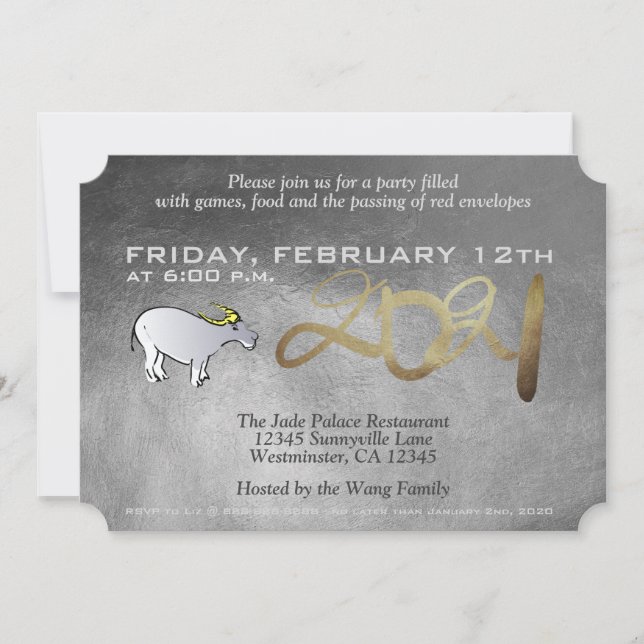 Invitation Metal Vietnamese Chinese Ox Année 2021 (Devant)
