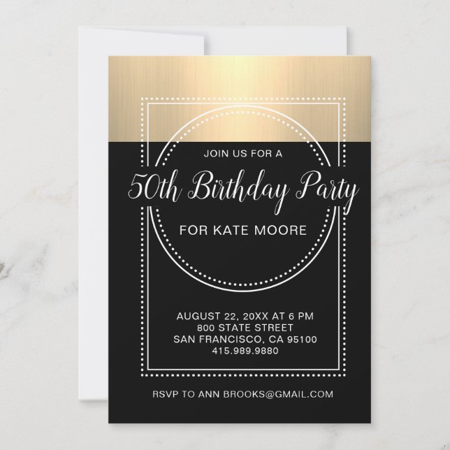 Invitation Metallic Platinum Gold 50e fête d'anniversaire (Devant)