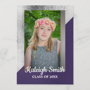 Invitation Metallic Purple and Silver Photo Graduation Party
