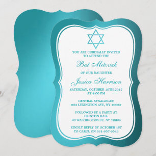 Invitation Metallic Turquoise Étoile Juive De David Bat mitzv