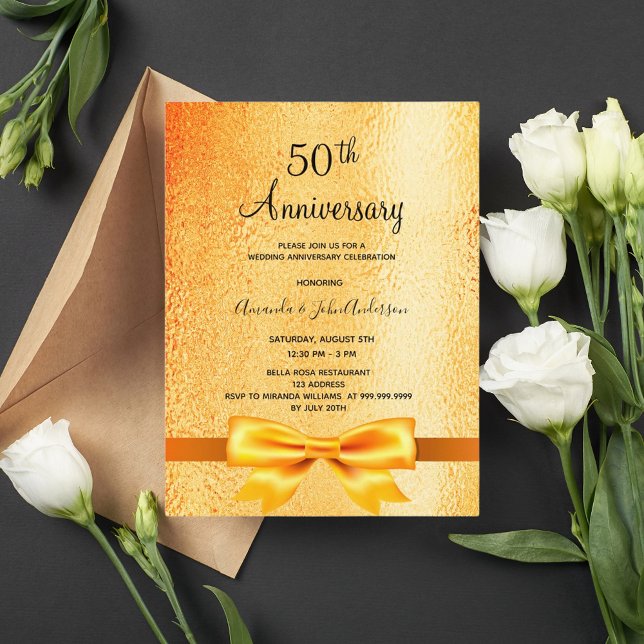 Invitation métallisée or pour les 50 ans de mariag (Créateur téléchargé)