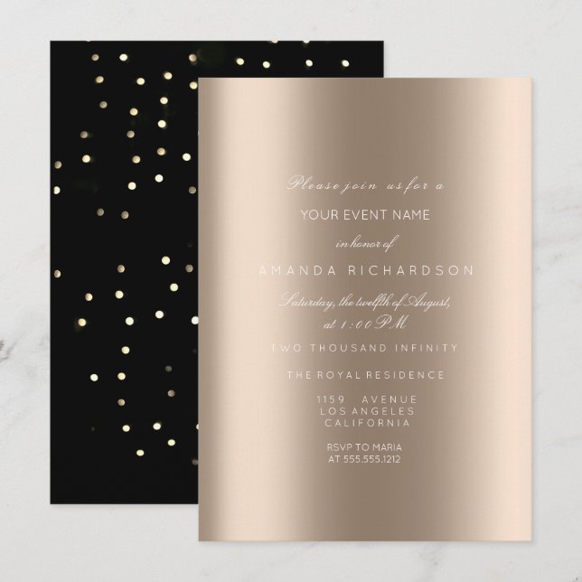 Invitation Métallurgique brillant Or Noir Confetti ivoire Bei (Devant / Derrière)