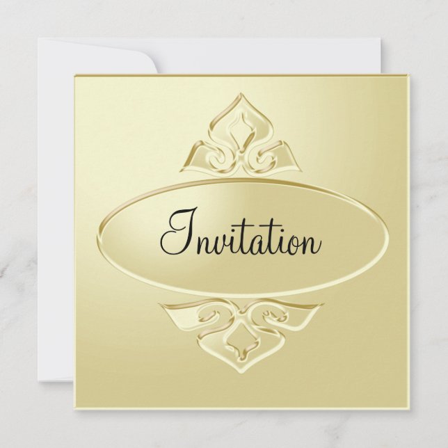 Invitation Metally Creamy Gold Plate Party (Devant)