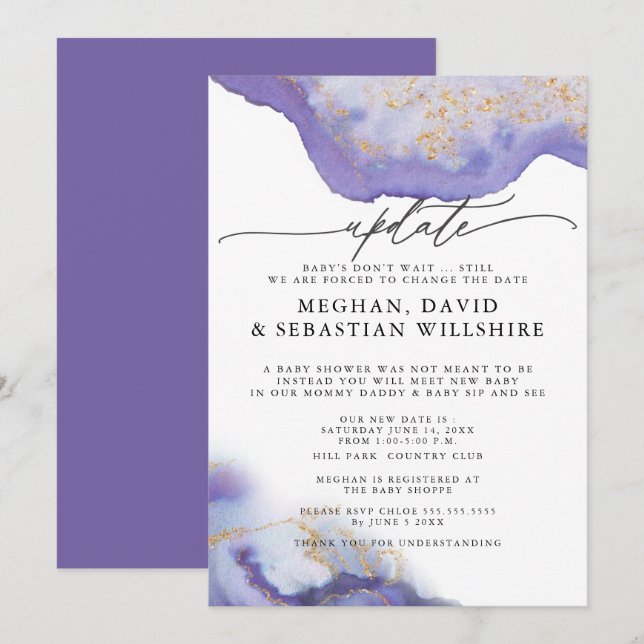 Invitation Mettre à jour la géographie d'aquarelle Baby showe (Devant / Derrière)