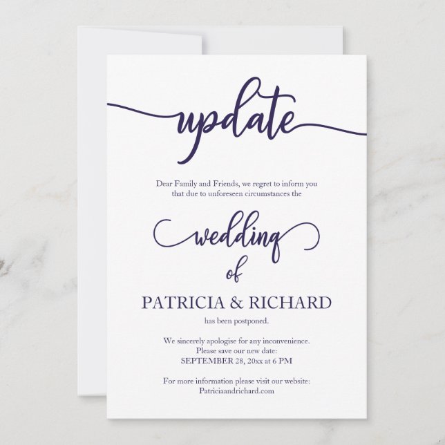 Invitation Mettre à jour le script bleu de la marine Mariage  (Devant)