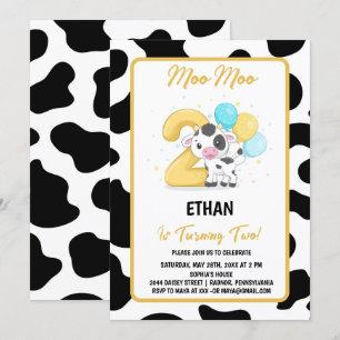 Invitation Meuh Meuh J'ai Deux Ans Fête d'anniversaire de vac