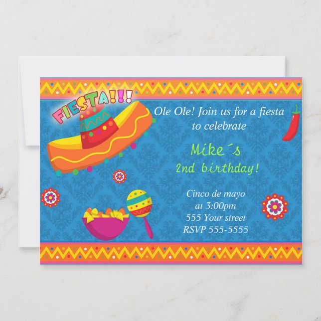 Invitation mexicaine à la fête Bleu (Devant)