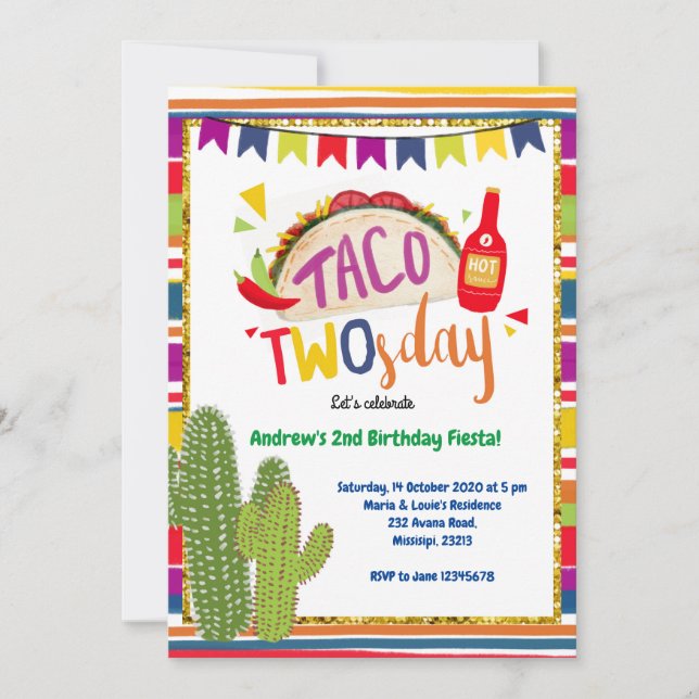 Invitation mexicaine d'anniversaire de Twosday de (Devant)