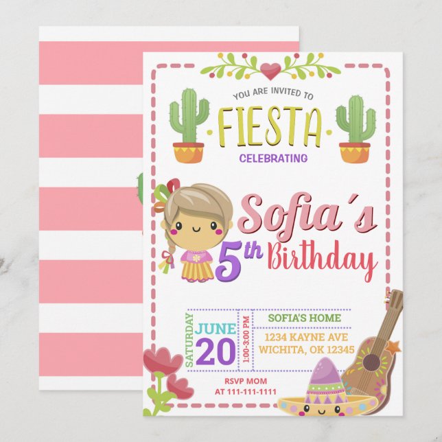 INVITATION MEXICAINE FIESTA ANNIVERSAIRE (Devant / Derrière)