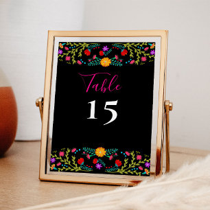 Invitation mexicaine Fiesta coloré Floral noir Numéro de tabl