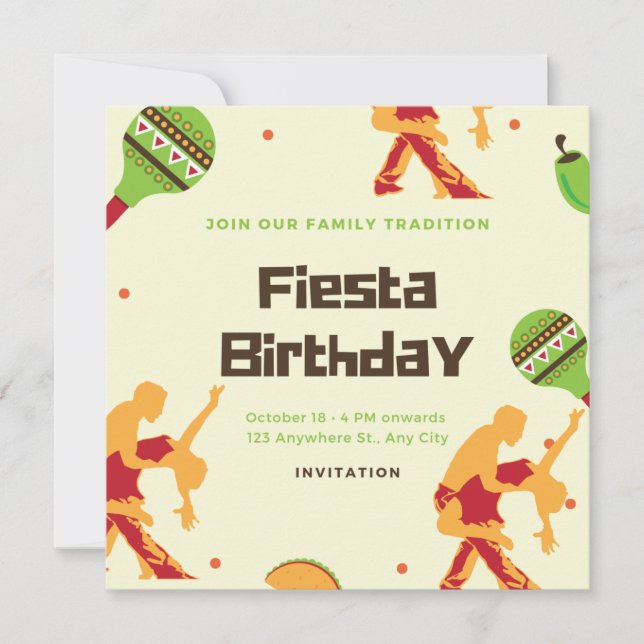 Invitation Mexicaine Fiesta Espagnol Dance Couple Anniversair (Devant)