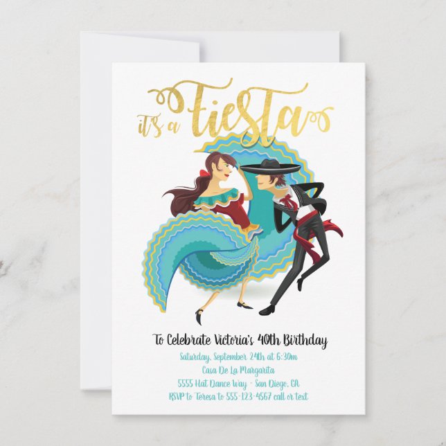 Invitation Mexicaine Fiesta Espagnol Dance Couple Anniversair (Devant)