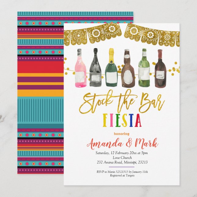 Invitation Mexicaine Fiesta Stock The Bar douche couple co-ed (Devant / Derrière)