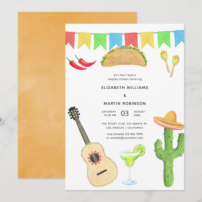 Invitation Mexicaine Fiesta Taco à propos d'amour Couples Dou (Devant / Derrière)
