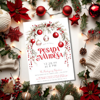 Invitation Mexicaine Posada Navideña Festive Rouge Ornements