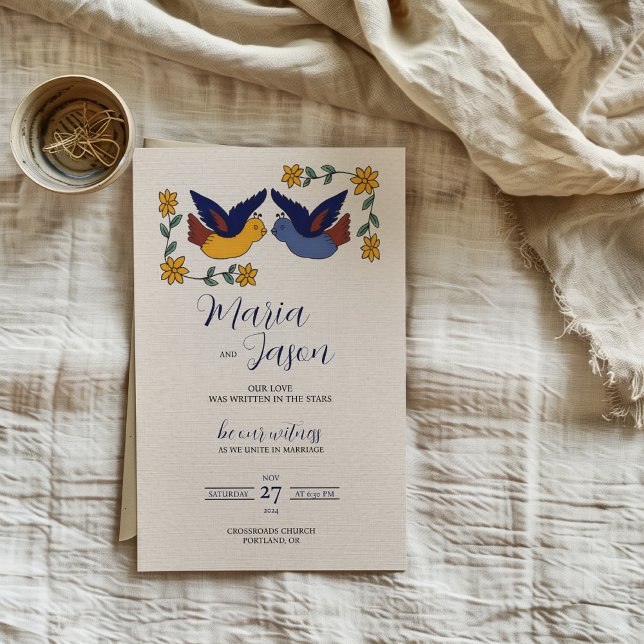 Invitation Mexican Birds Floral Blue Yellow Charming Wedding (Mexican Birds Floral Blue Yellow Charming Wedding Invitation)