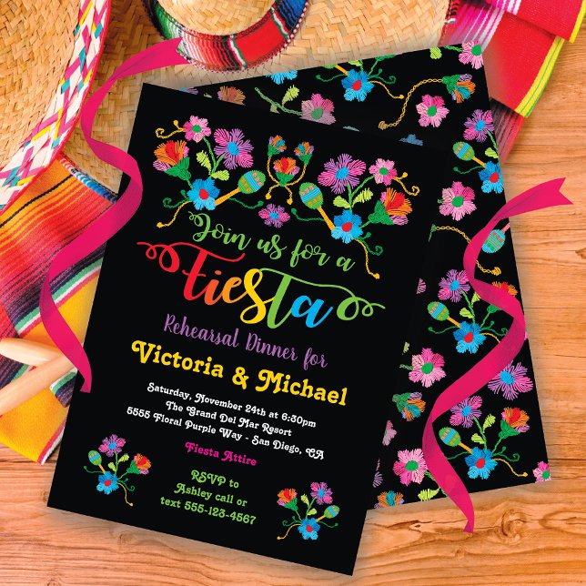 Invitation Mexican Fiesta Rehearsal Dîner with embroidery (Créateur téléchargé)