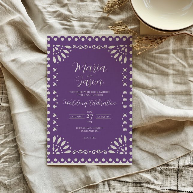 Invitation Mexican Purple Papel Picado Traditional Wedding (Mexican Purple Papel Picado Traditional Wedding Invitation)