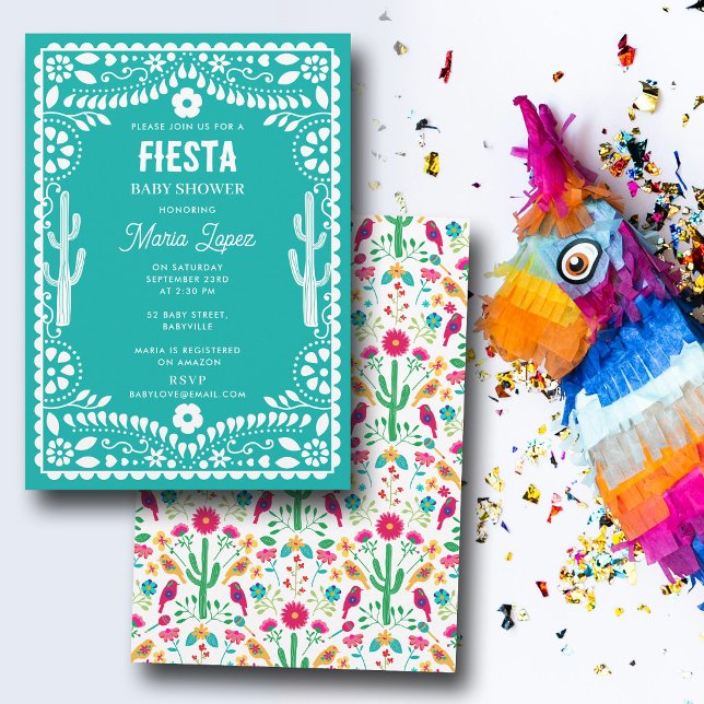Invitation Mexican Traditional Floral Fiesta Teal Baby Shower (Mexican Traditional Floral Fiesta Teal Baby Shower Invitation)