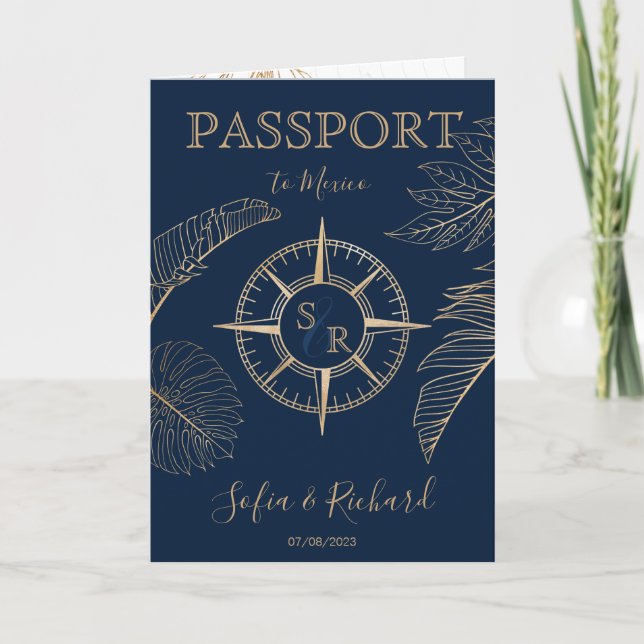 Invitation Mexico Wedding Destination Passport World Map  (Devant)