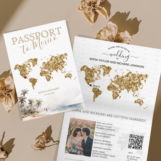 Invitation Mexique Beach Destination Mariage Passeport QR cod (Créateur téléchargé)