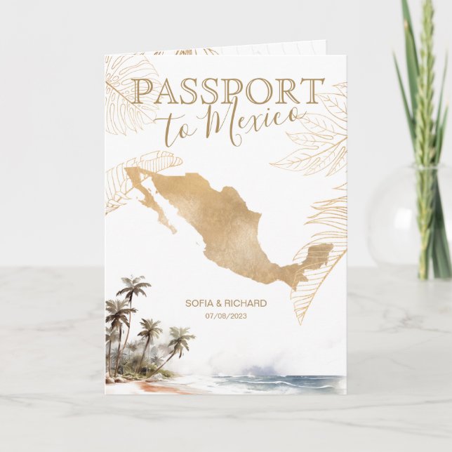 Invitation Mexique Beach Destination Mariage Passeport QR cod (Devant)