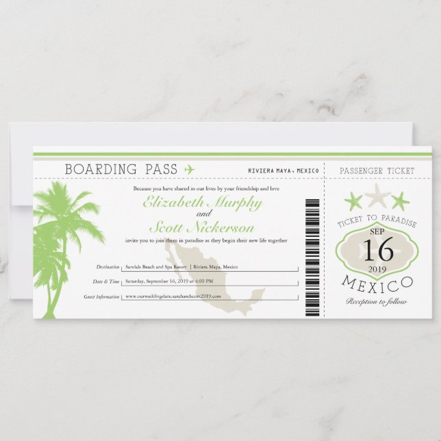 Invitation Mexique Boarding Pass Destination Wedding (Devant)