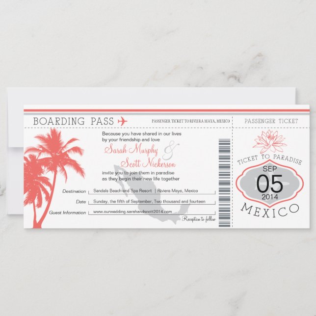Invitation Mexique Boarding Pass Destination Wedding (Devant)