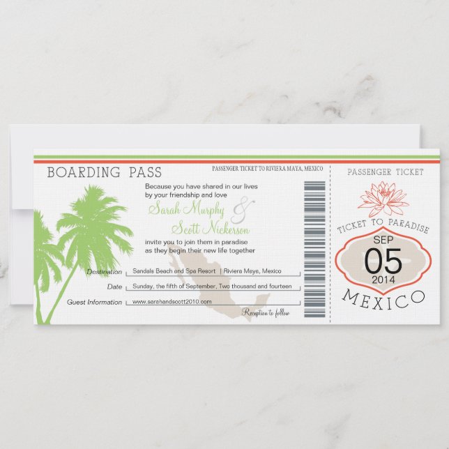 Invitation Mexique Boarding Pass Destination Wedding (Devant)