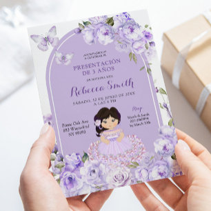 Invitation Mexique Boho violet Présentacion floral de 3 Añ o