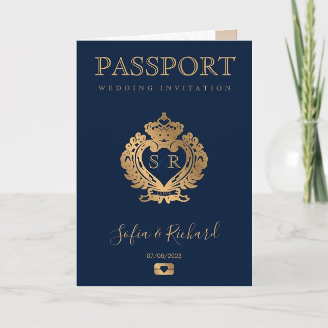 Invitation Mexique Destination Mariage Passport Gold Crest (Devant)