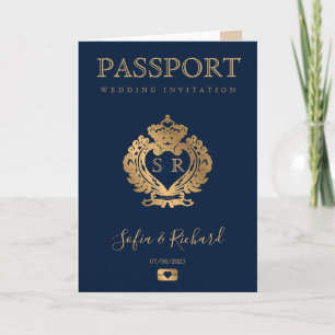 Invitation Mexique Destination Mariage Passport Gold Crest