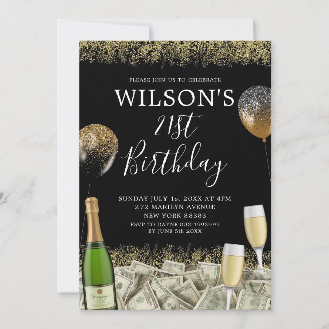 Invitation Mexique Gold Money Party 21ème anniversaire Invita (Devant)